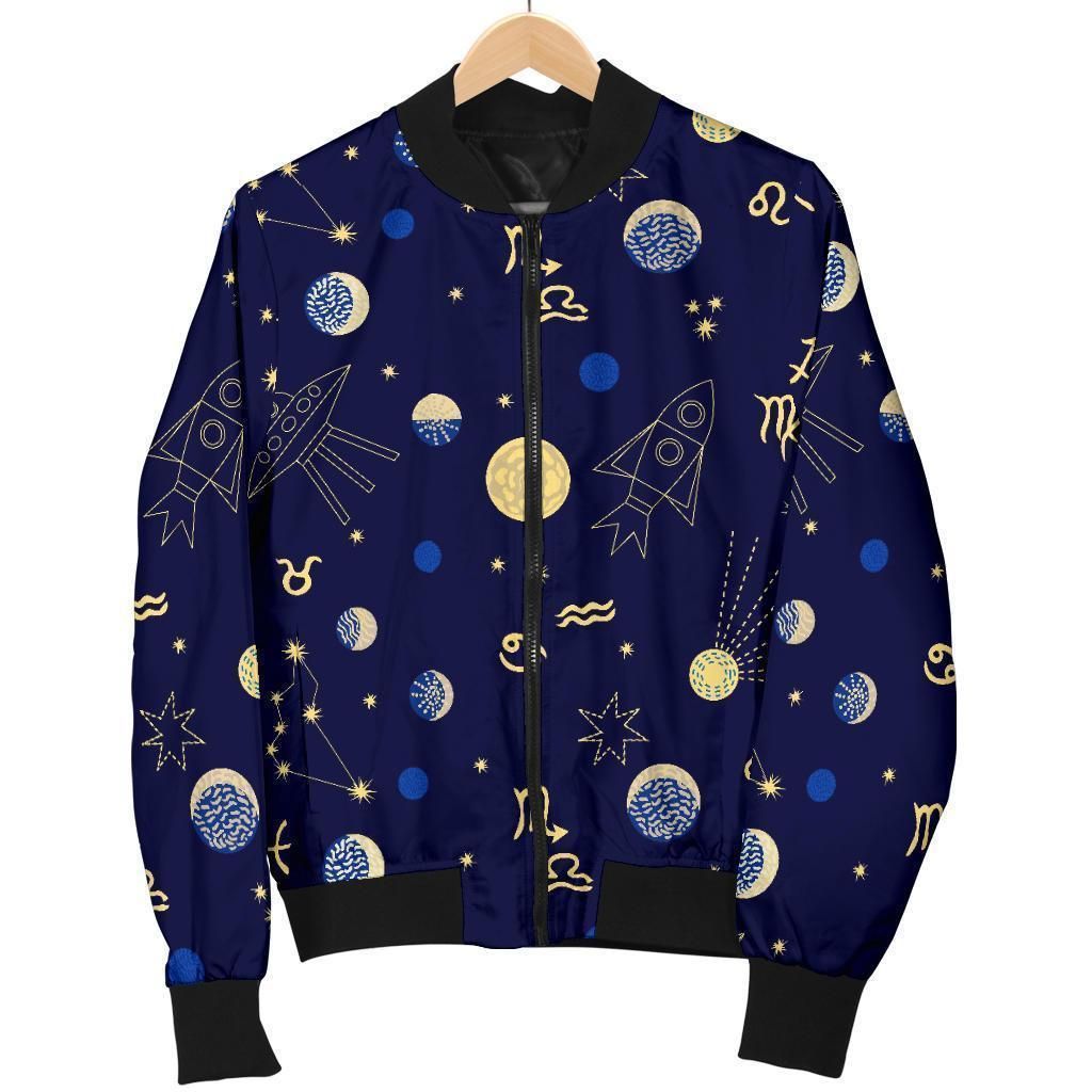 Constellation Print Pattern Women Casual Bomber Jacket Constellation Print Pattern Women Casual Bomber Jacket