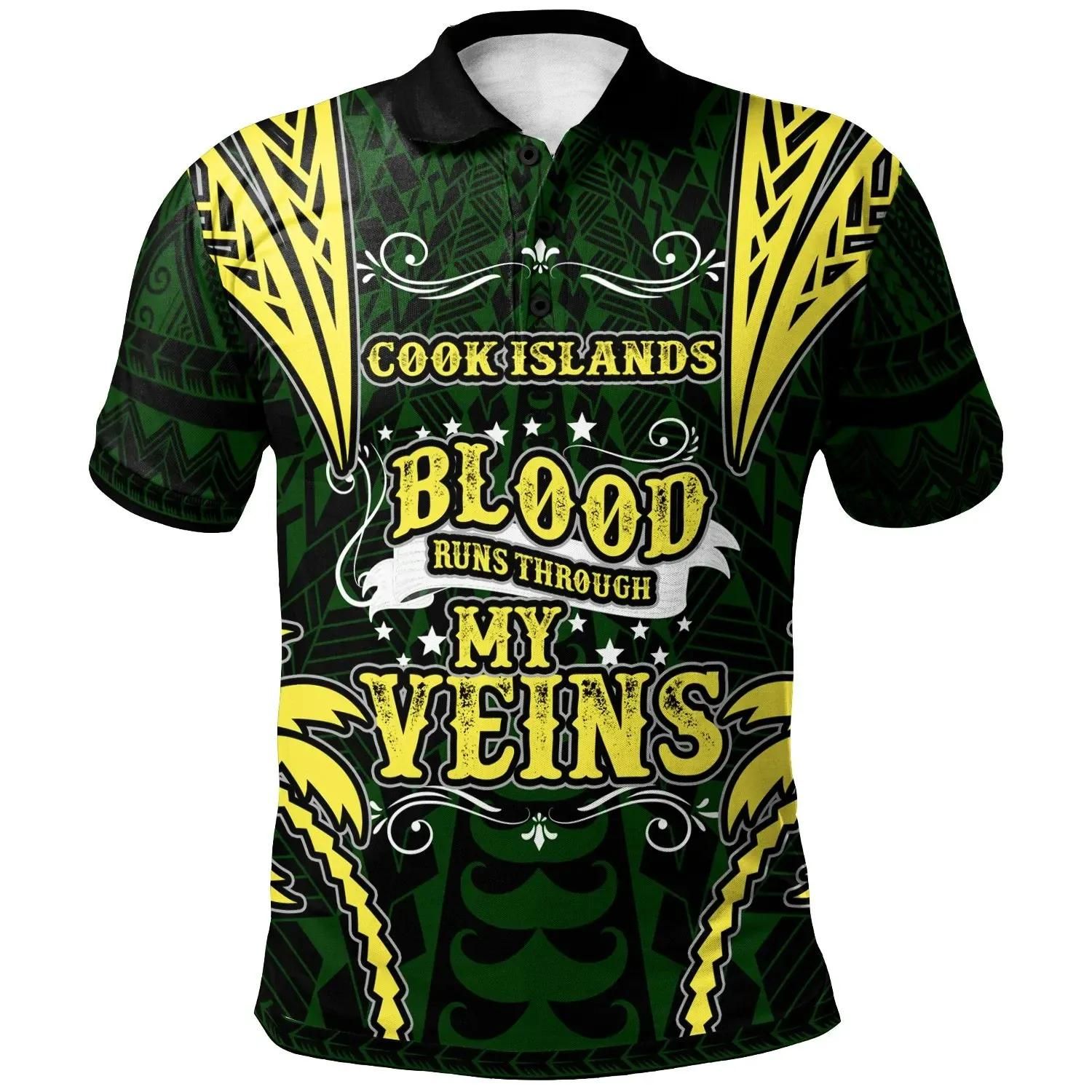 Cook Islands Polo Shirt - Blood Runs Through My Veins Style Flag - BN39 Cook Islands Polo Shirt - Blood Runs Through My Veins Style Flag - BN39