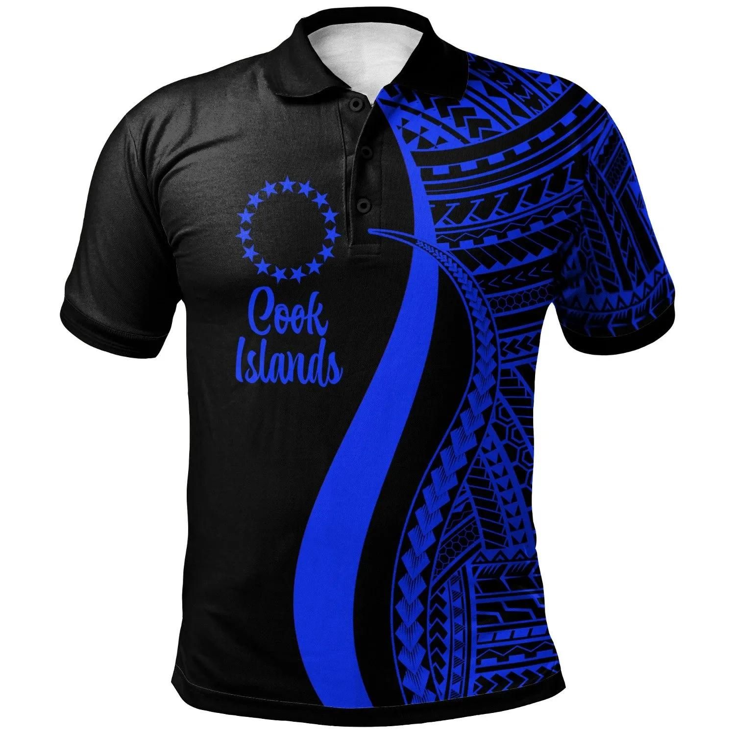 Cook Islands Polo Shirt Blue - Polynesian Tentacle Tribal Pattern - BN11 Cook Islands Polo Shirt Blue - Polynesian Tentacle Tribal Pattern - BN11