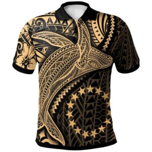 Cook Islands Polo Shirt - Humpback Whale & Coat of Arms Gold - BN1922