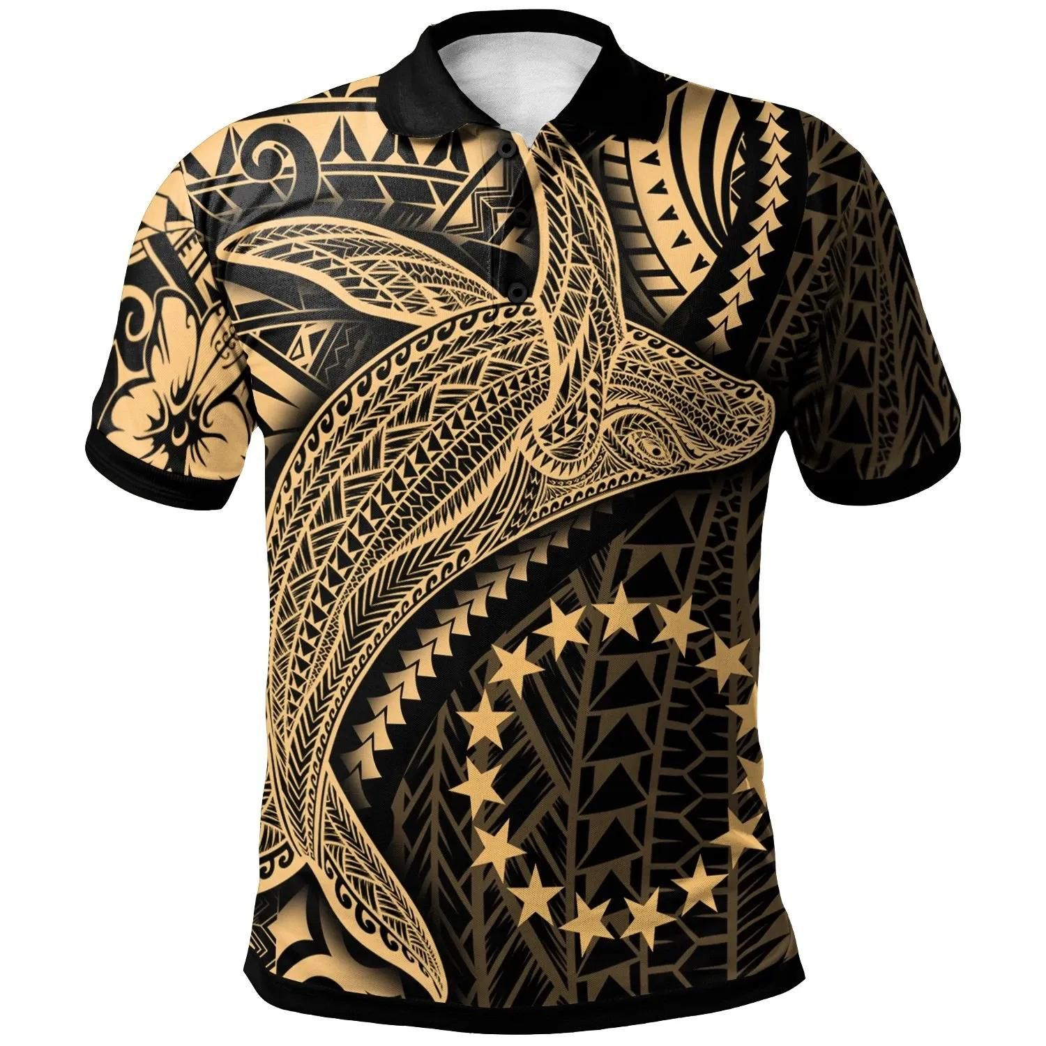 Cook Islands Polo Shirt - Humpback Whale & Coat of Arms Gold - BN1922 Cook Islands Polo Shirt - Humpback Whale & Coat of Arms Gold - BN1922