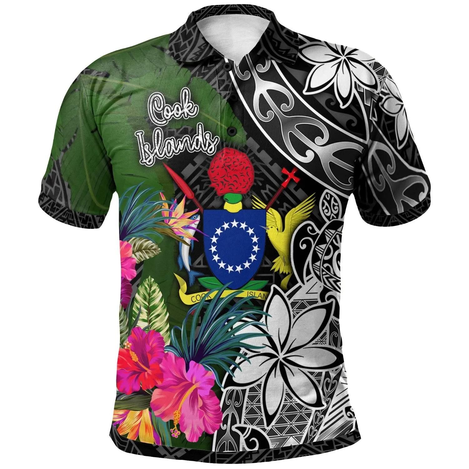 Cook Islands Polo Shirt - Turtle Plumeria Banana Leaf - BN11 Cook Islands Polo Shirt - Turtle Plumeria Banana Leaf - BN11