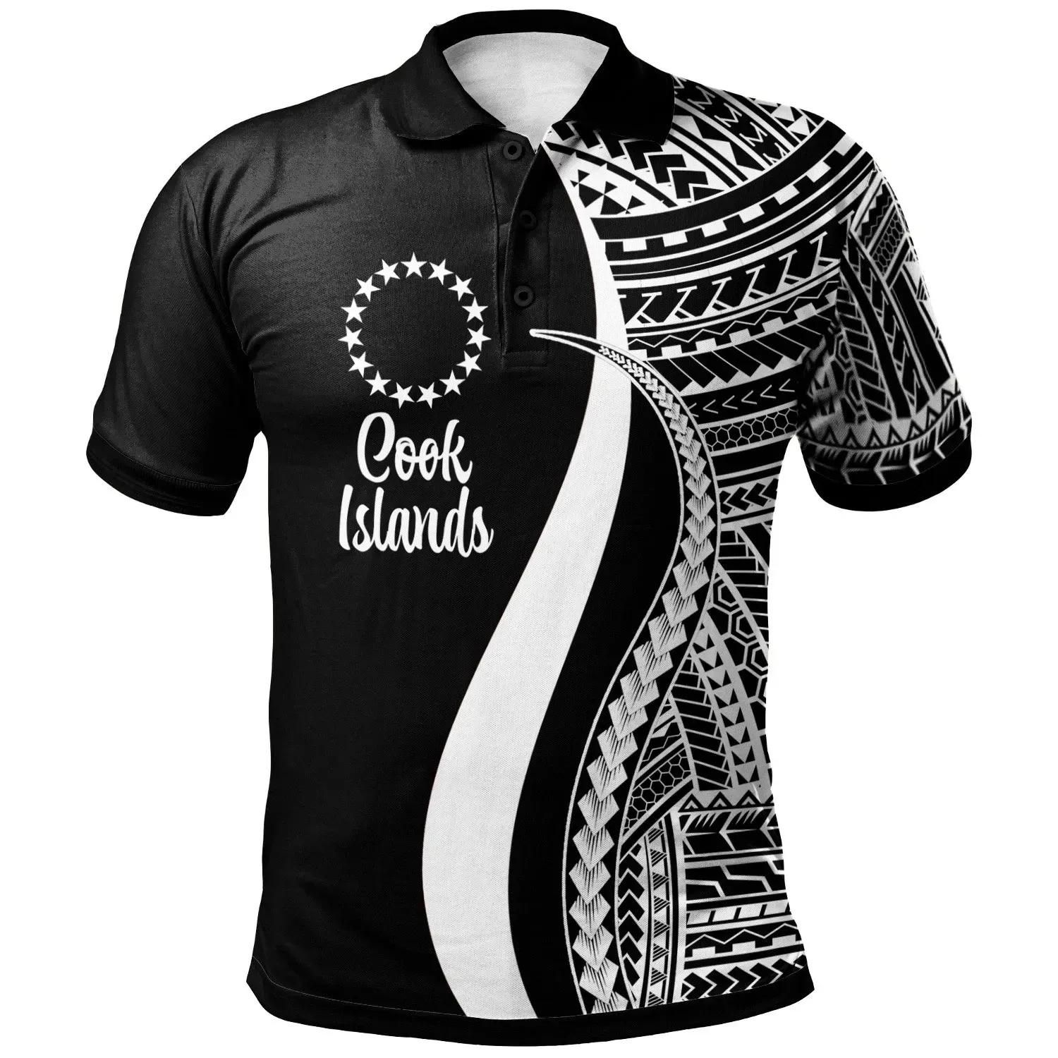 Cook Islands Polo Shirt White - Polynesian Tentacle Tribal Pattern - BN11 Cook Islands Polo Shirt White - Polynesian Tentacle Tribal Pattern - BN11