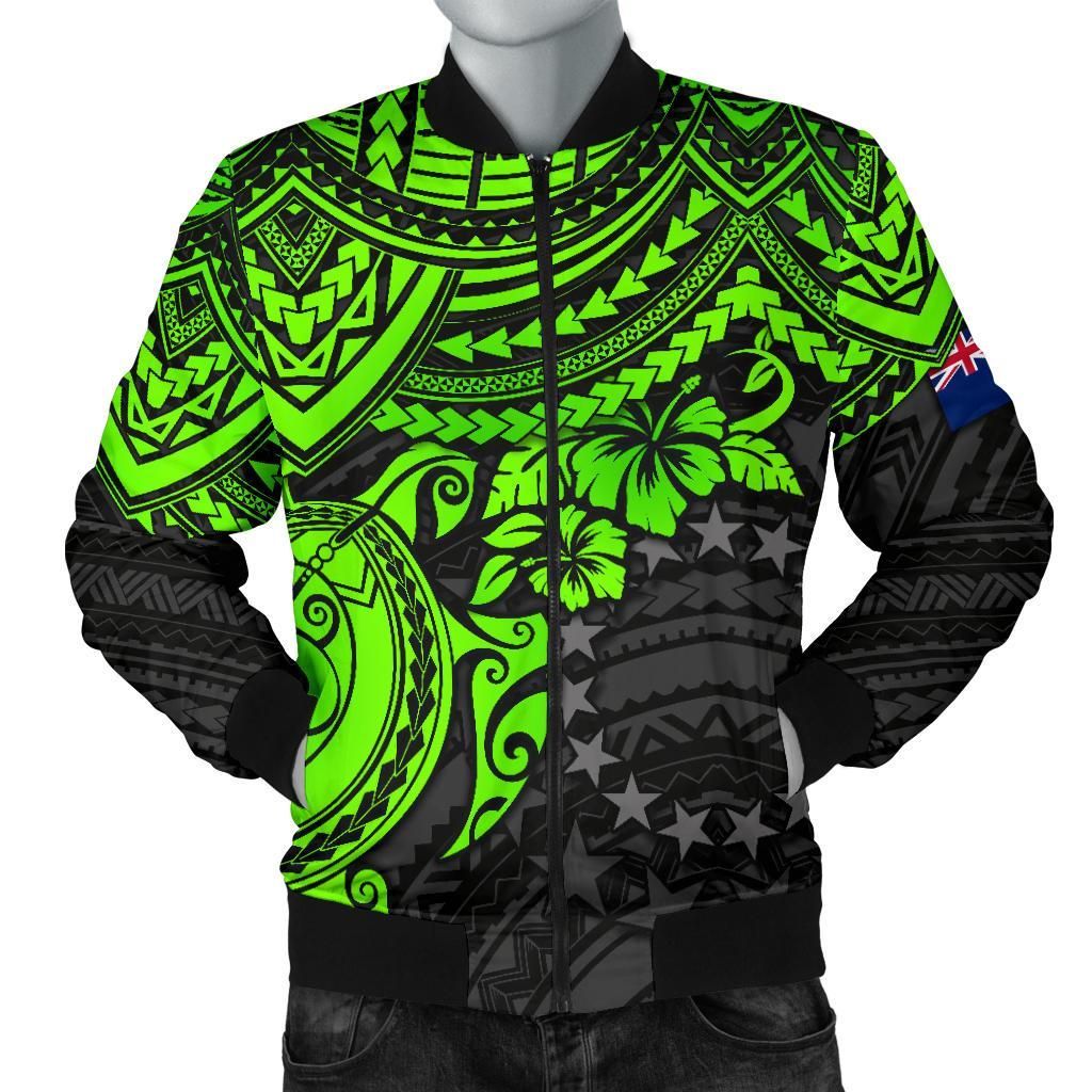 Cook Islands Polynesian Bomber Jacket (Men) - Green Turtle - BN15 Cook Islands Polynesian Bomber Jacket (Men) - Green Turtle - BN15