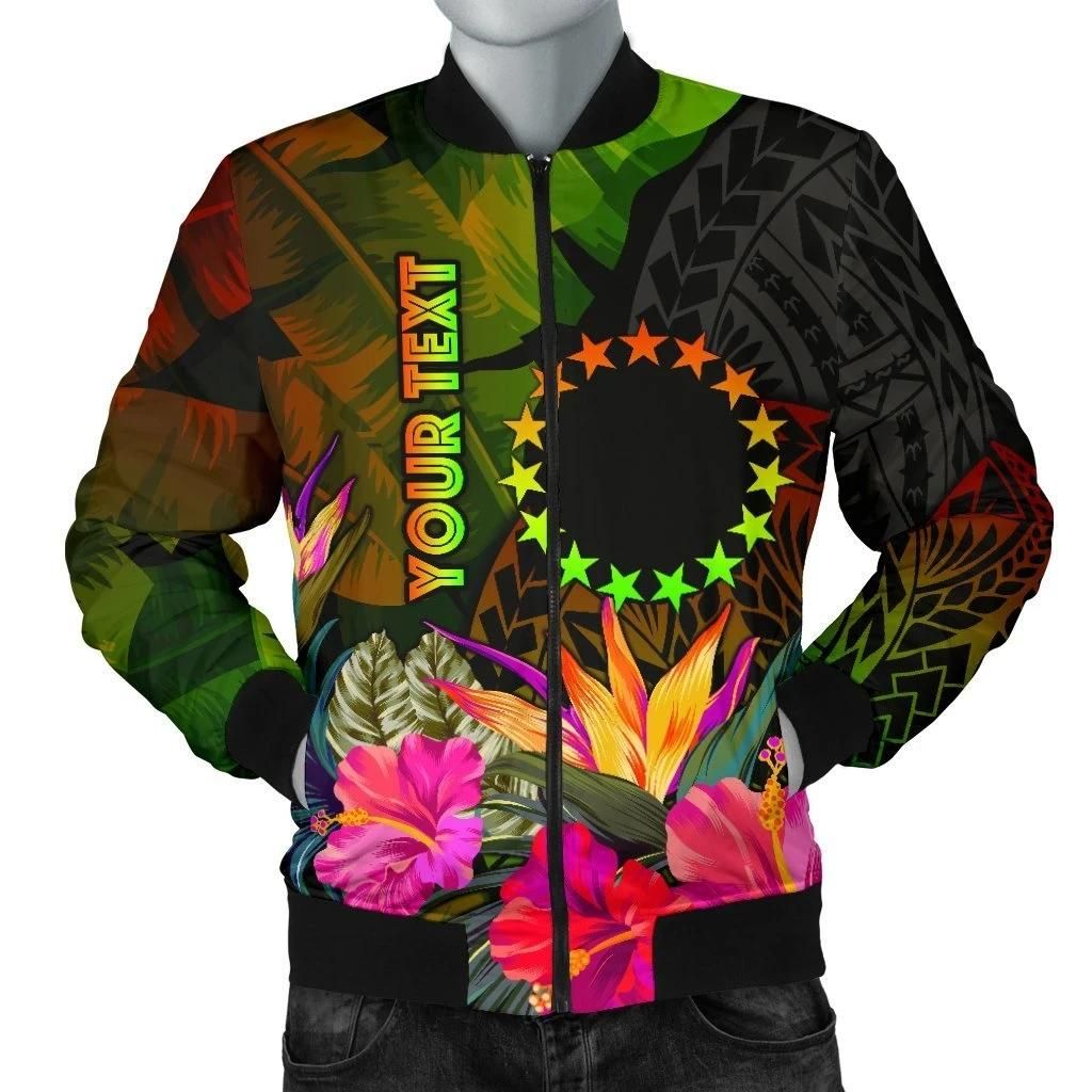 Cook Islands Polynesian Personalised Men's Bomber Jacket - Hibiscus and Banana Leaves - BN15 Bomber Jacket Cook Islands Polynesian Personalised Men's Bomber Jacket - Hibiscus and Banana Leaves - BN15 Bomber Jacket