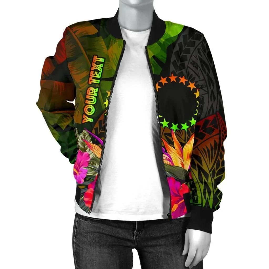 Cook-Islands-Polynesian-Personalised-Womens-Bomber-Jacket-Hibiscus-and-Banana-Leaves-BN15-Bomber-Jacket-2