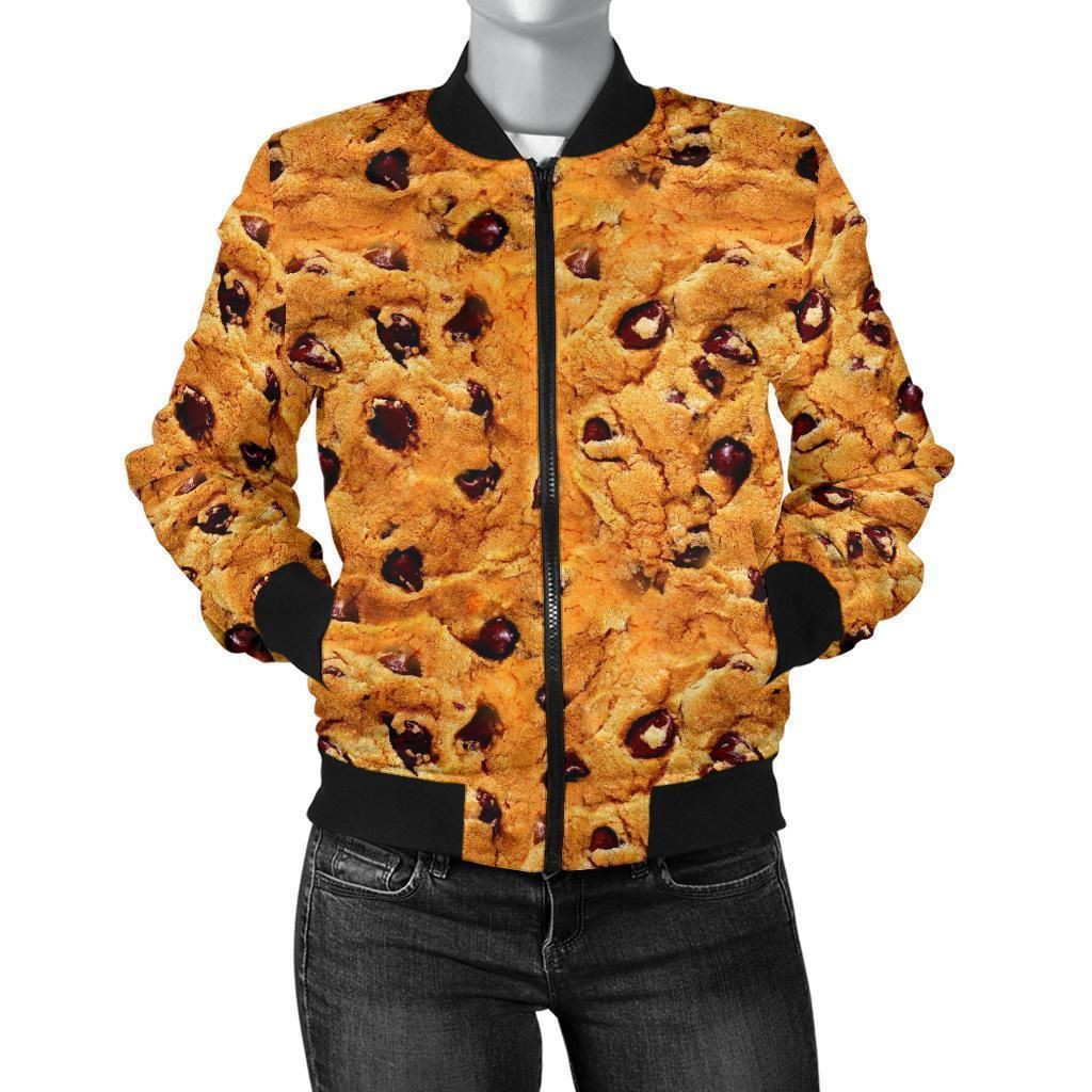 Cookie-Biscuit-Pattern-Print-Women-Casual-Bomber-Jacket-1