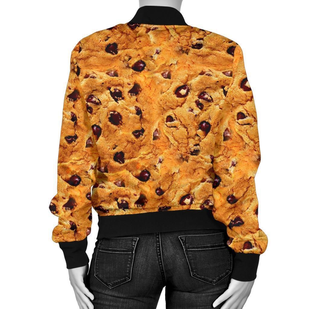 Cookie-Biscuit-Pattern-Print-Women-Casual-Bomber-Jacket-2