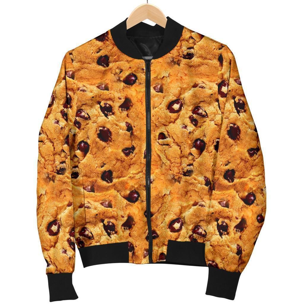 Cookie Biscuit Pattern Print Women Casual Bomber Jacket Cookie Biscuit Pattern Print Women Casual Bomber Jacket