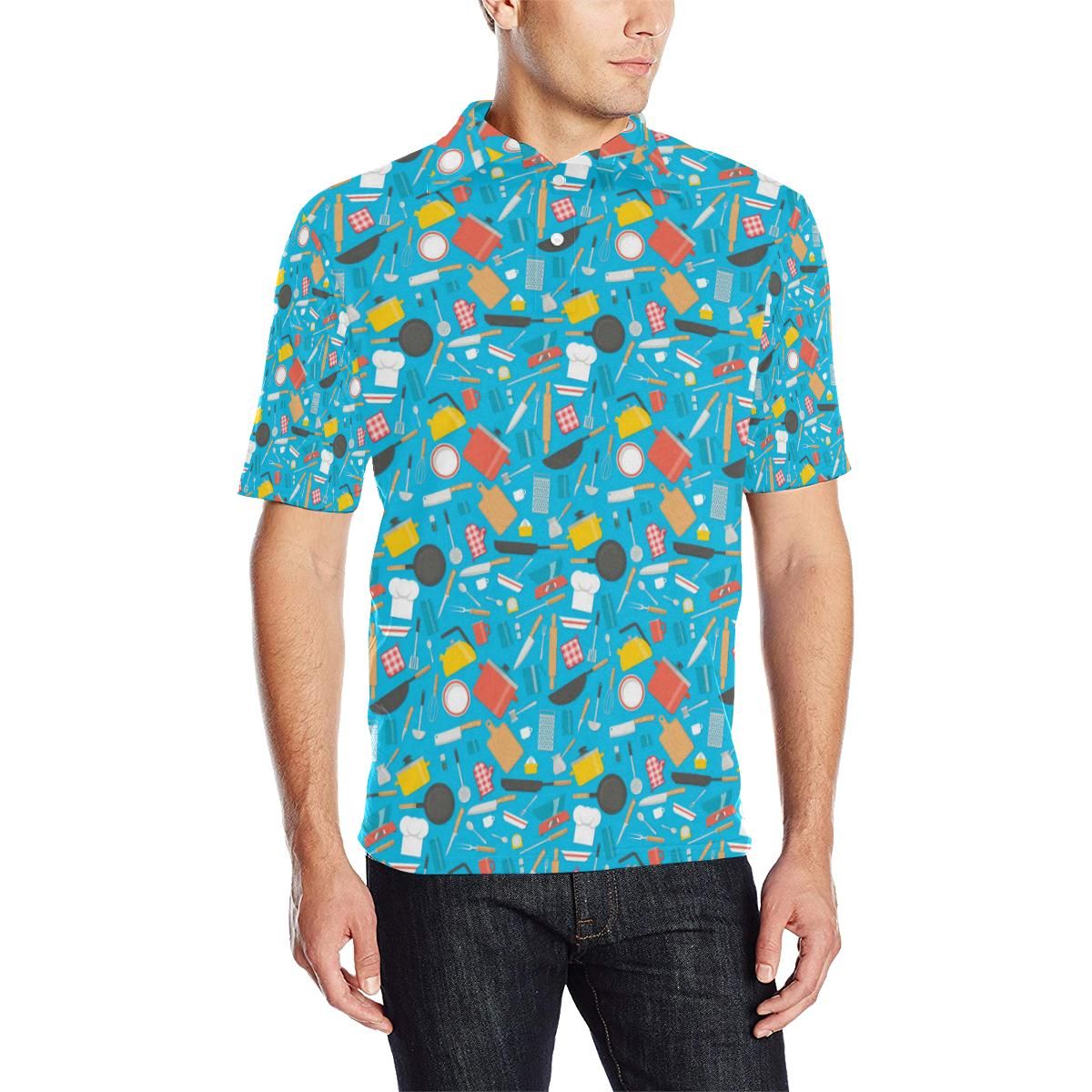 Cooking Kitchen Tools Pattern Print Design 03 Men Polo Shirt Cooking Kitchen Tools Pattern Print Design 03 Men Polo Shirt