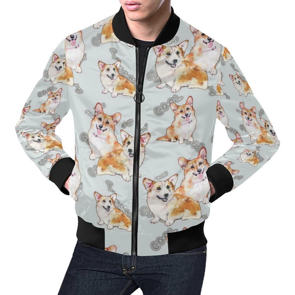Corgi Gray Pastel Pattern Print Mens Bomber Jacket Corgi Gray Pastel Pattern Print Mens Bomber Jacket