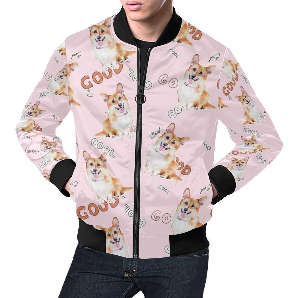 Corgi Pink Pastel Pattern Print Mens Bomber Jacket Corgi Pink Pastel Pattern Print Mens Bomber Jacket