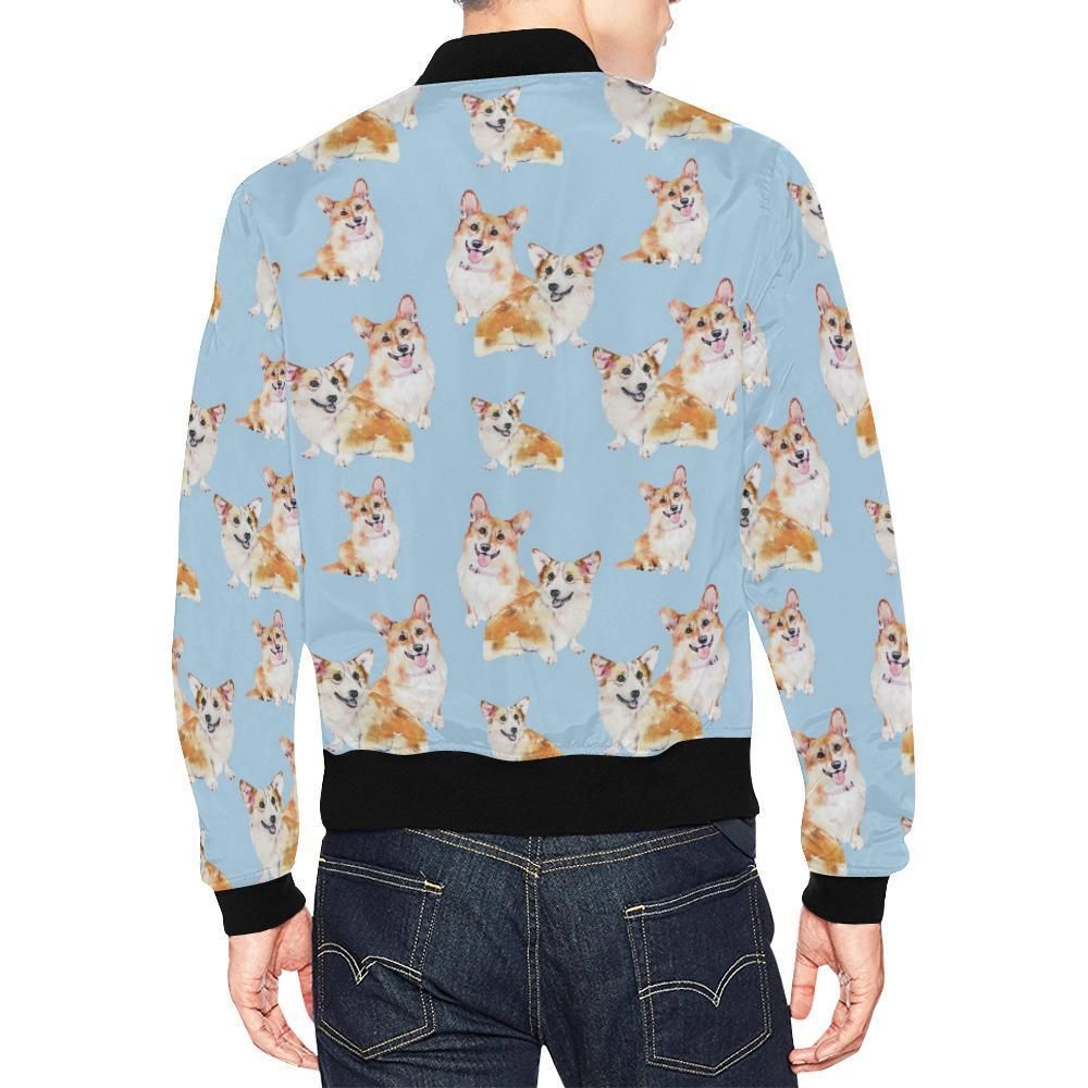 Corgi-Portrait-Pastel-Pattern-Print-Mens-Bomber-Jacket-2