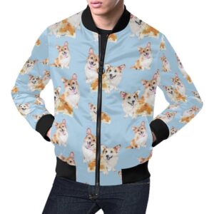 Corgi Portrait Pastel Pattern Print Mens Bomber Jacket