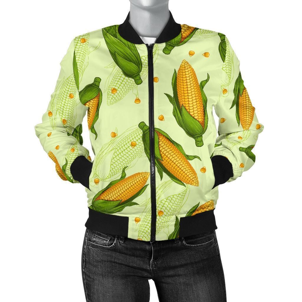 Corn-Pattern-Print-Women-Casual-Bomber-Jacket-1