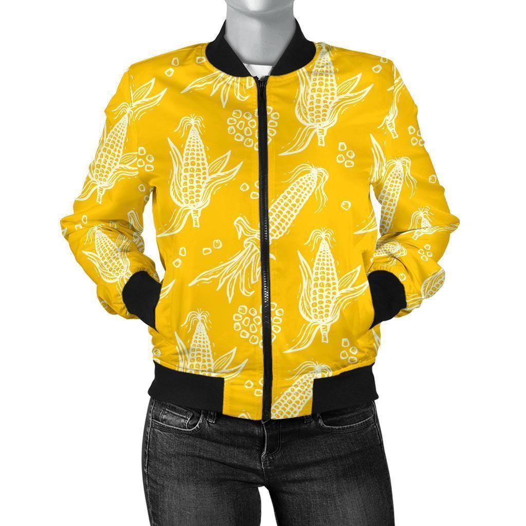 Corn-Yellow-Pattern-Print-Women-Casual-Bomber-Jacket-1