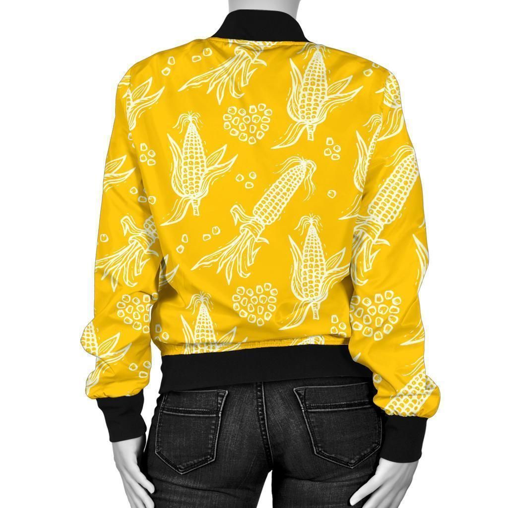 Corn-Yellow-Pattern-Print-Women-Casual-Bomber-Jacket-2