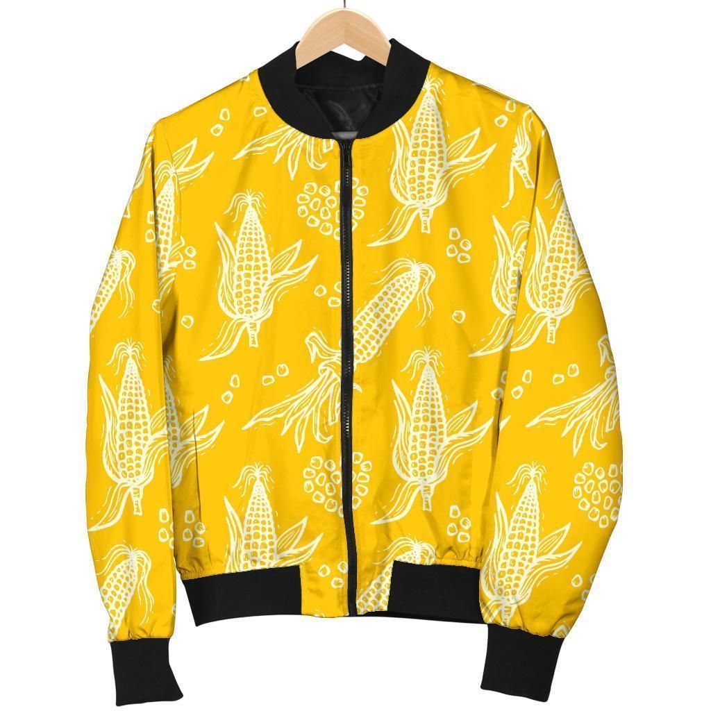 Corn Yellow Pattern Print Women Casual Bomber Jacket Corn Yellow Pattern Print Women Casual Bomber Jacket