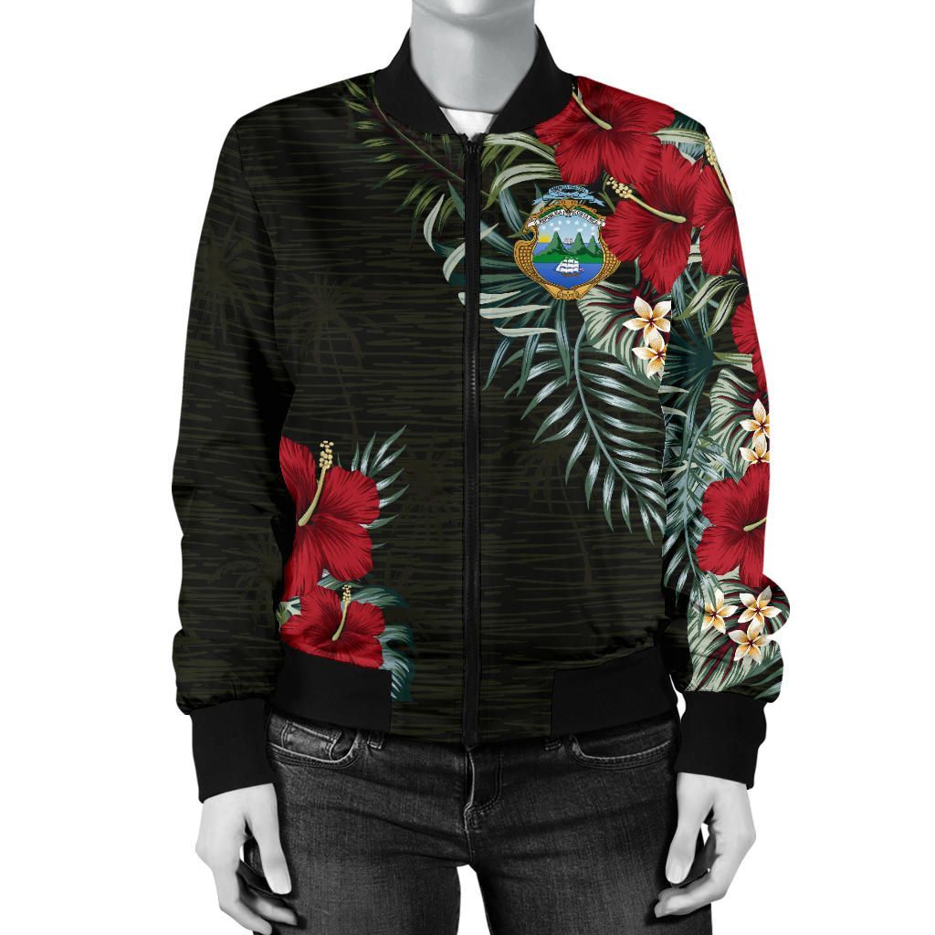 Costa Rica Hibiscus Women's Bomber Jacket A7 Bomber Jacket Costa Rica Hibiscus Women's Bomber Jacket A7 Bomber Jacket