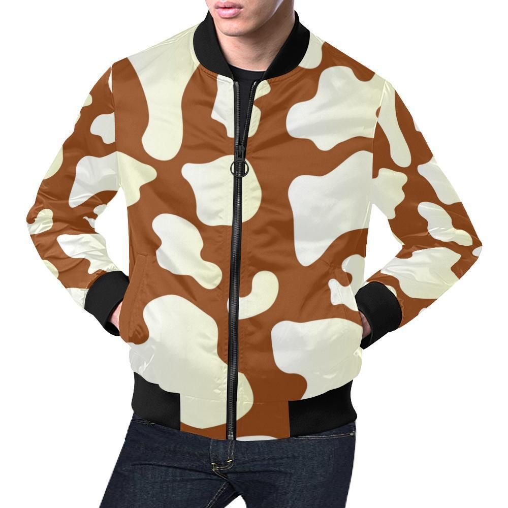 Cow Brown Pattern Print Mens Bomber Jacket Cow Brown Pattern Print Mens Bomber Jacket