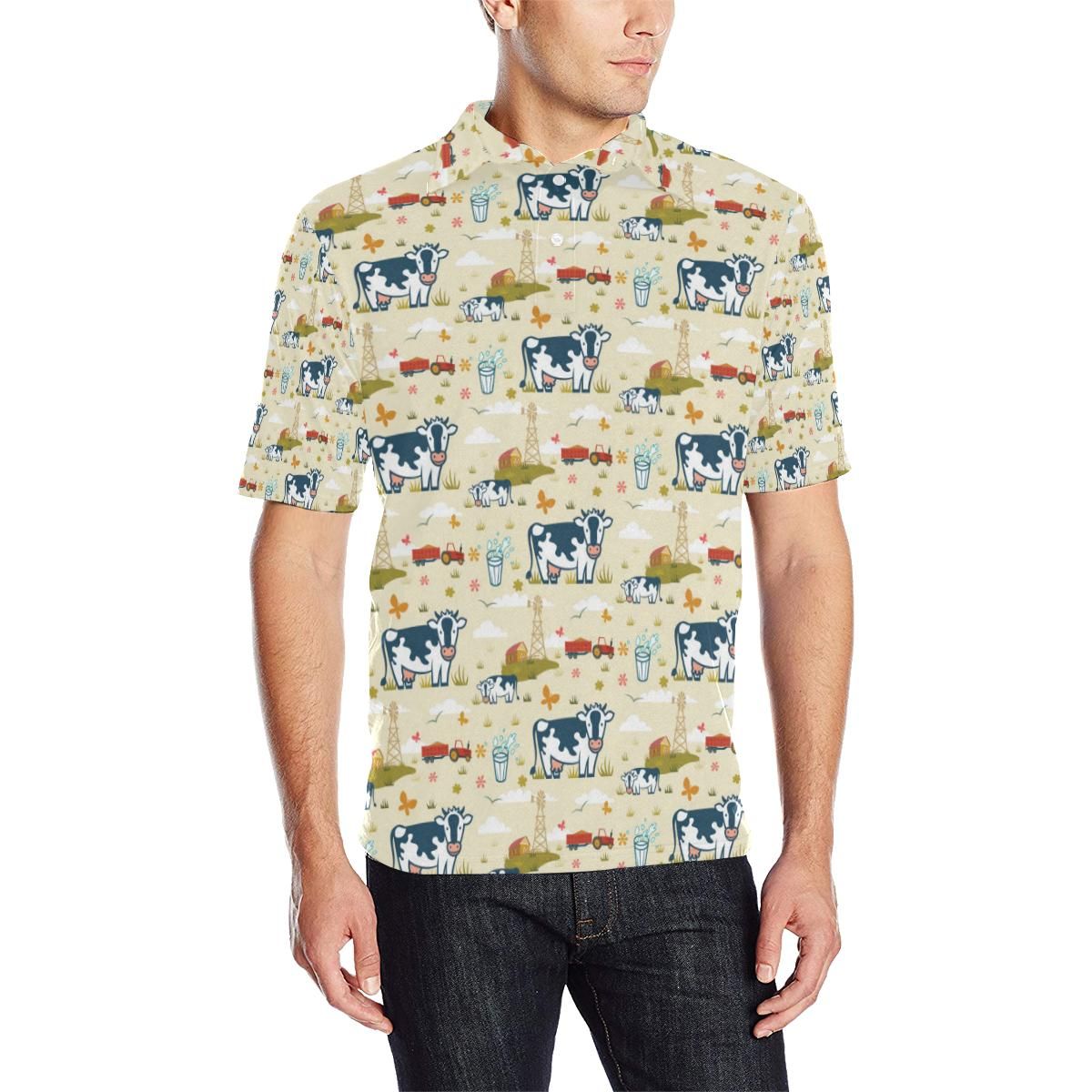 Cow Farm Design Print Men Polo Shirt Cow Farm Design Print Men Polo Shirt