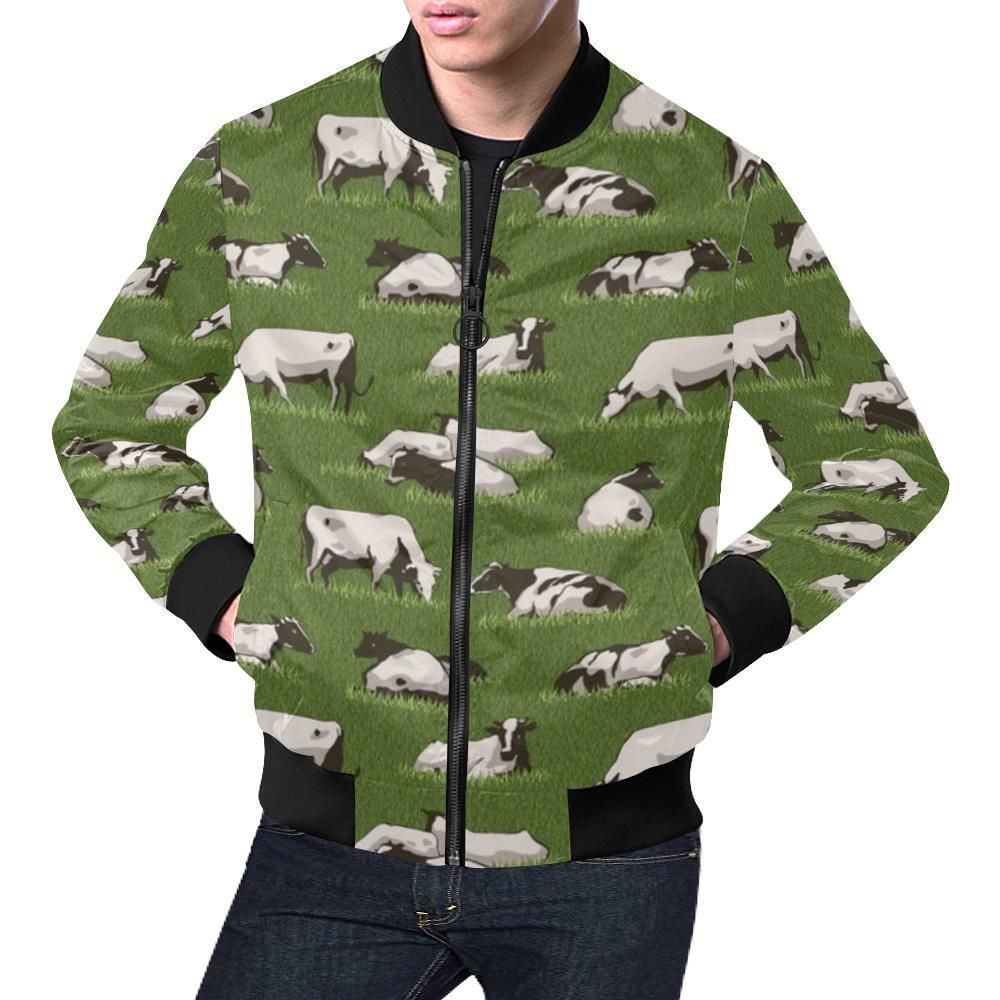Cow Farm Pattern Print Mens Bomber Jacket Cow Farm Pattern Print Mens Bomber Jacket