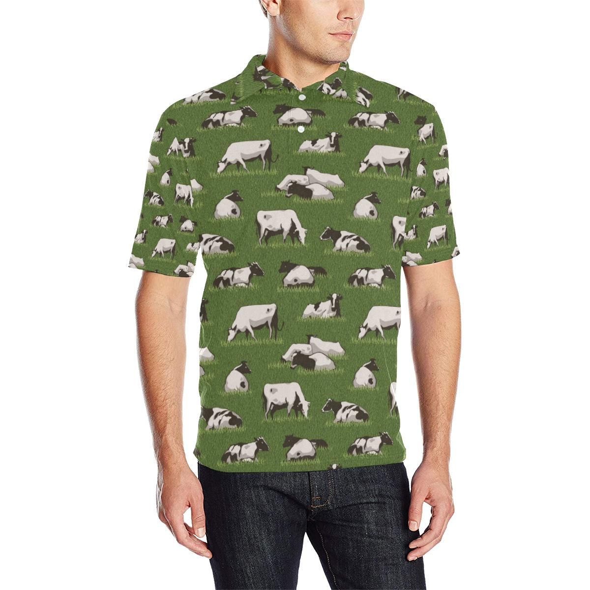 Cow On Grass Print Pattern Men Polo Shirt Cow On Grass Print Pattern Men Polo Shirt