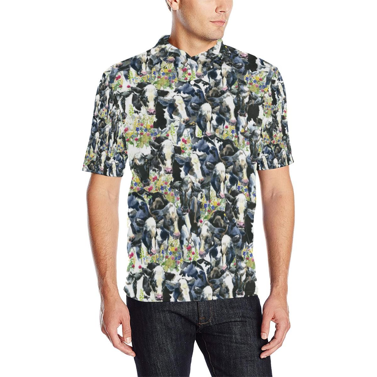 Cow Watercolor Print Pattern Men Polo Shirt Cow Watercolor Print Pattern Men Polo Shirt
