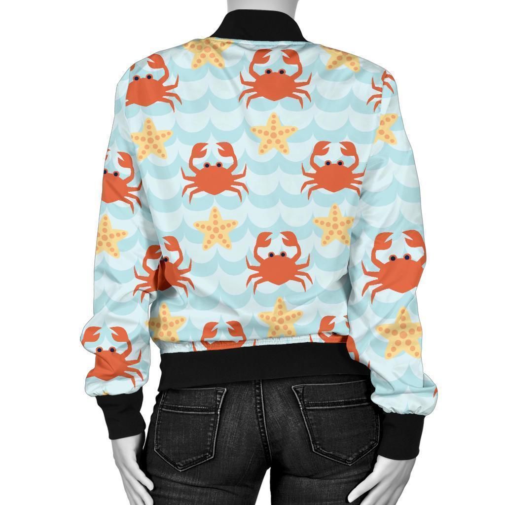 Crab-Starfish-Pattern-Print-Women-Casual-Bomber-Jacket-2