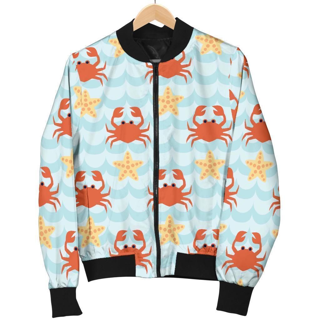 Crab Starfish Pattern Print Women Casual Bomber Jacket Crab Starfish Pattern Print Women Casual Bomber Jacket