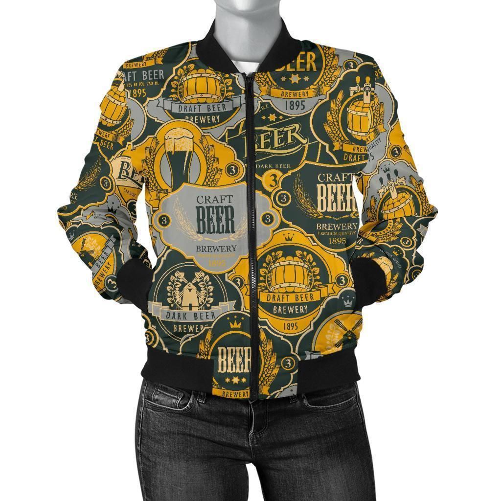 Craft-Beer-Pattern-Print-Women-Casual-Bomber-Jacket-1