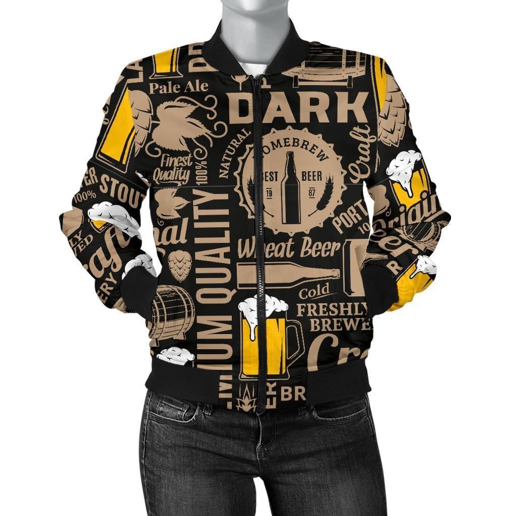 Craft-Beer-Print-Pattern-Women-Casual-Bomber-Jacket-1