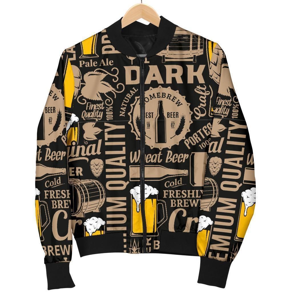 Craft Beer Print Pattern Women Casual Bomber Jacket Craft Beer Print Pattern Women Casual Bomber Jacket
