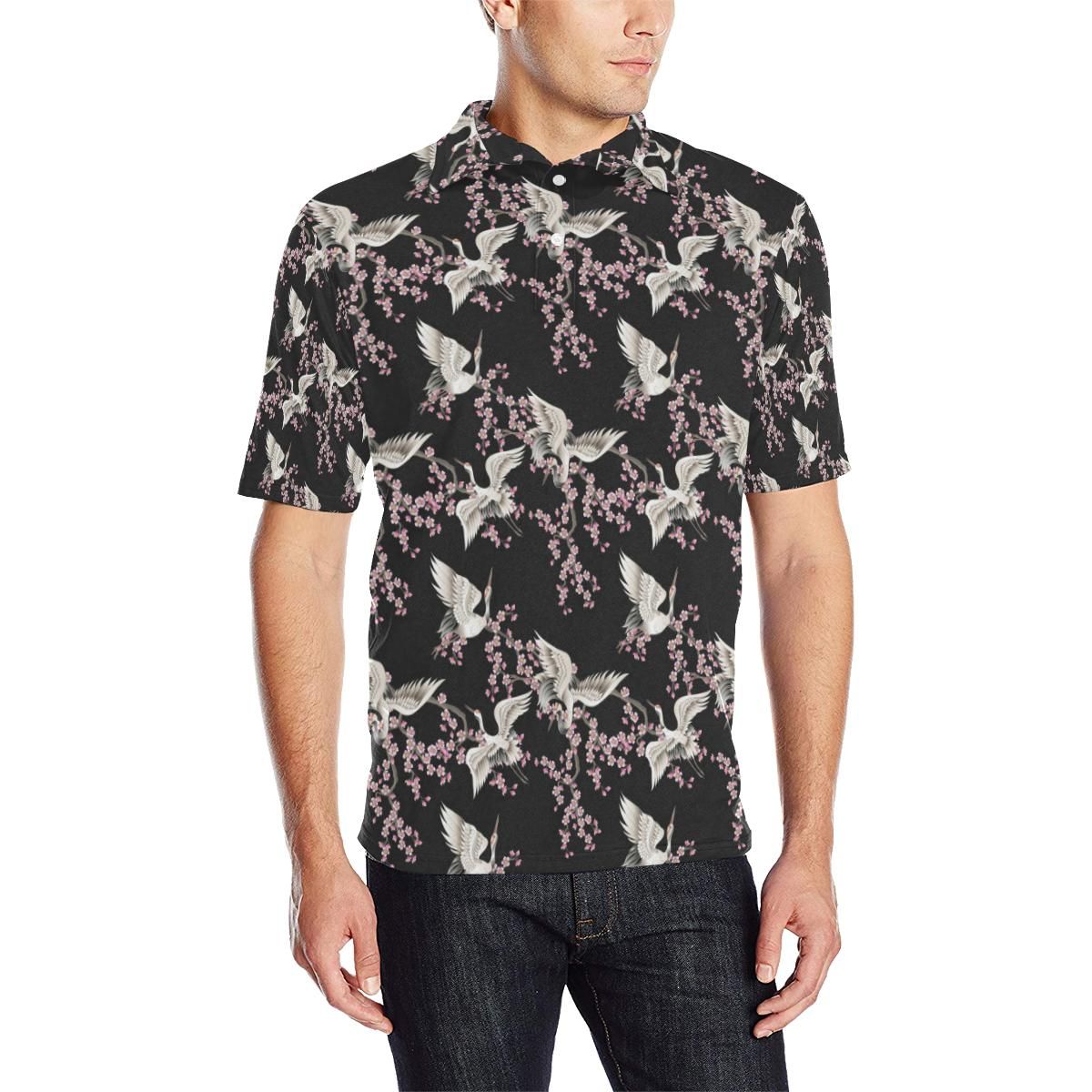 Crane Pattern Print Design 01 Men Polo Shirt Crane Pattern Print Design 01 Men Polo Shirt