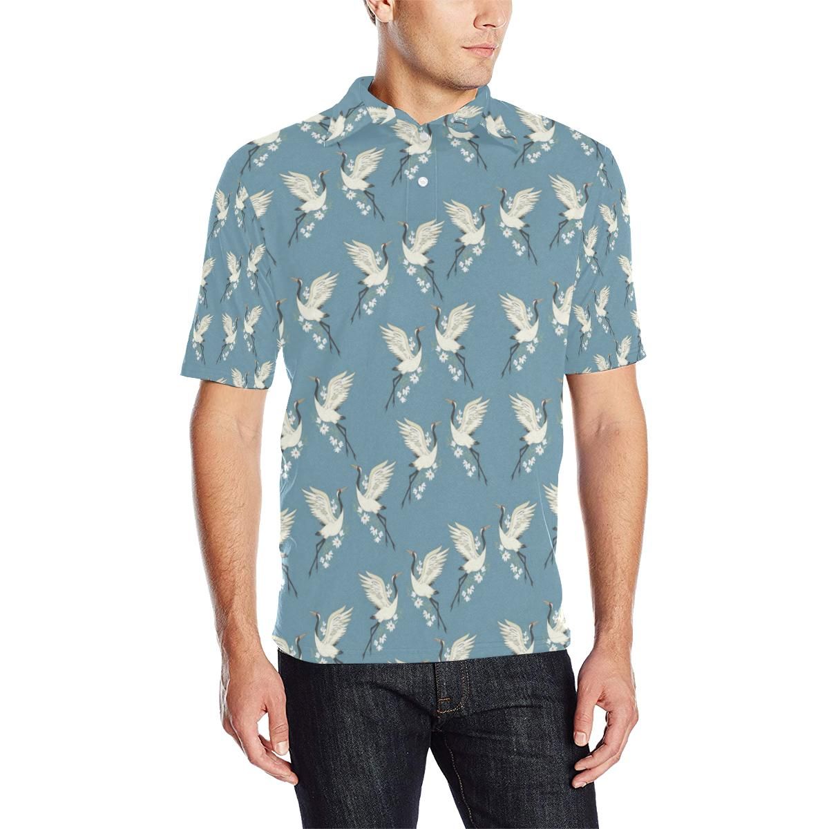 Crane Pattern Print Design 05 Men Polo Shirt Crane Pattern Print Design 05 Men Polo Shirt