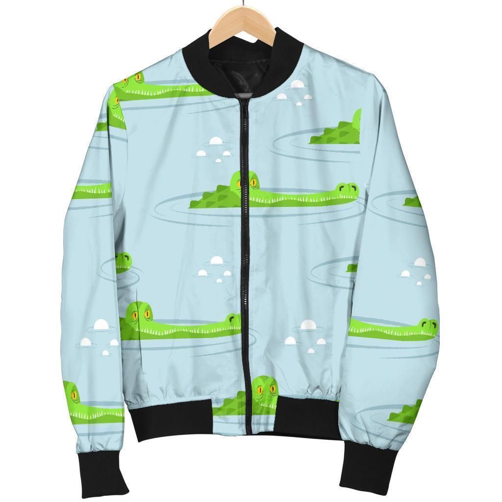 Crocodile Cartoon Print Pattern Women Casual Bomber Jacket Crocodile Cartoon Print Pattern Women Casual Bomber Jacket