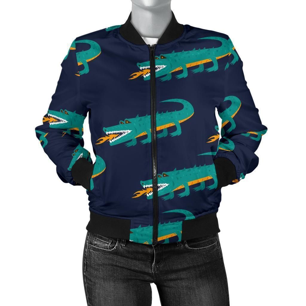 Crocodile-Pattern-Print-Women-Casual-Bomber-Jacket-1