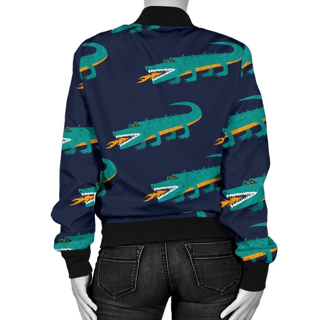 Crocodile-Pattern-Print-Women-Casual-Bomber-Jacket-2