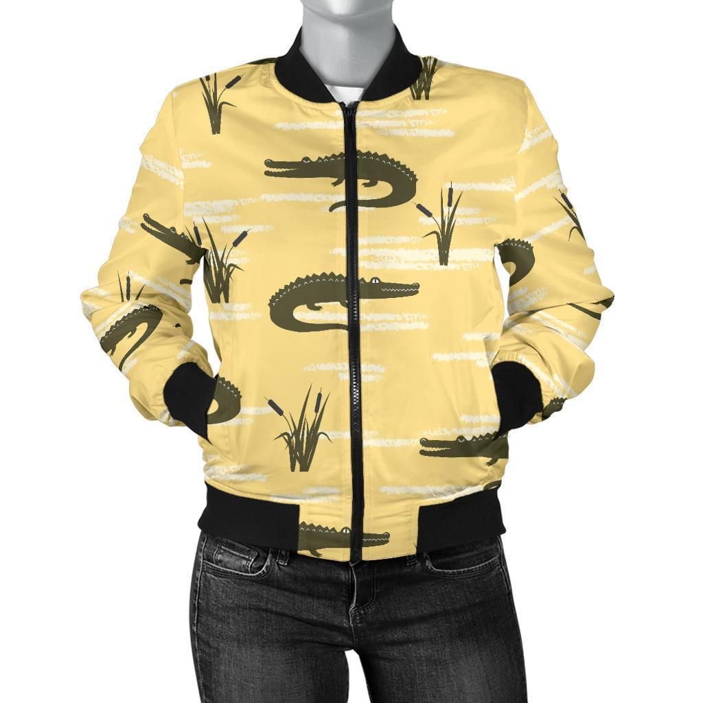 Crocodile-River-Print-Pattern-Women-Casual-Bomber-Jacket-1