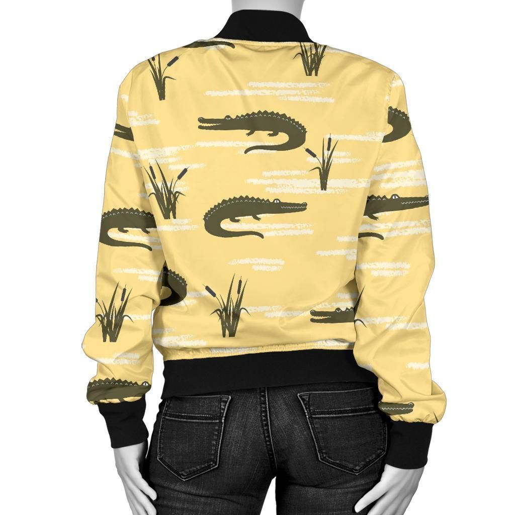 Crocodile-River-Print-Pattern-Women-Casual-Bomber-Jacket-2