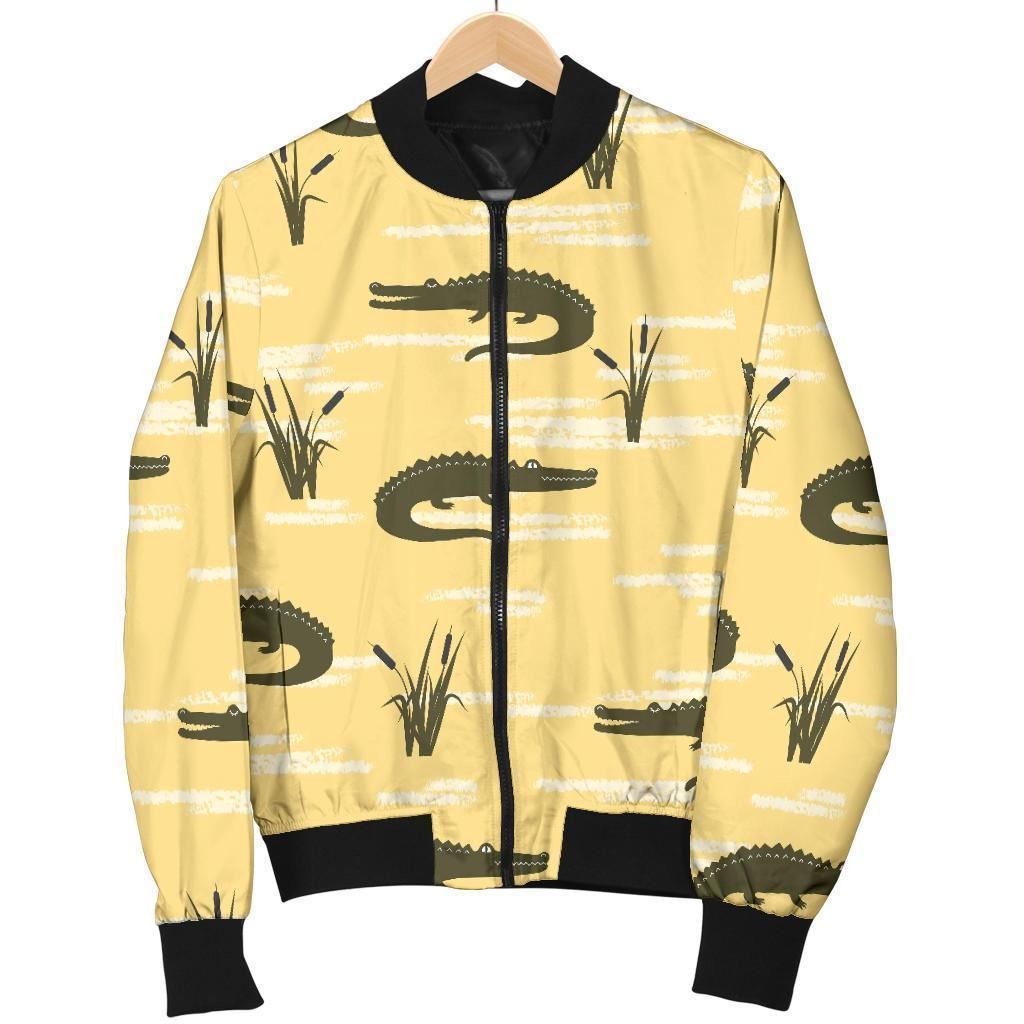 Crocodile River Print Pattern Women Casual Bomber Jacket Crocodile River Print Pattern Women Casual Bomber Jacket