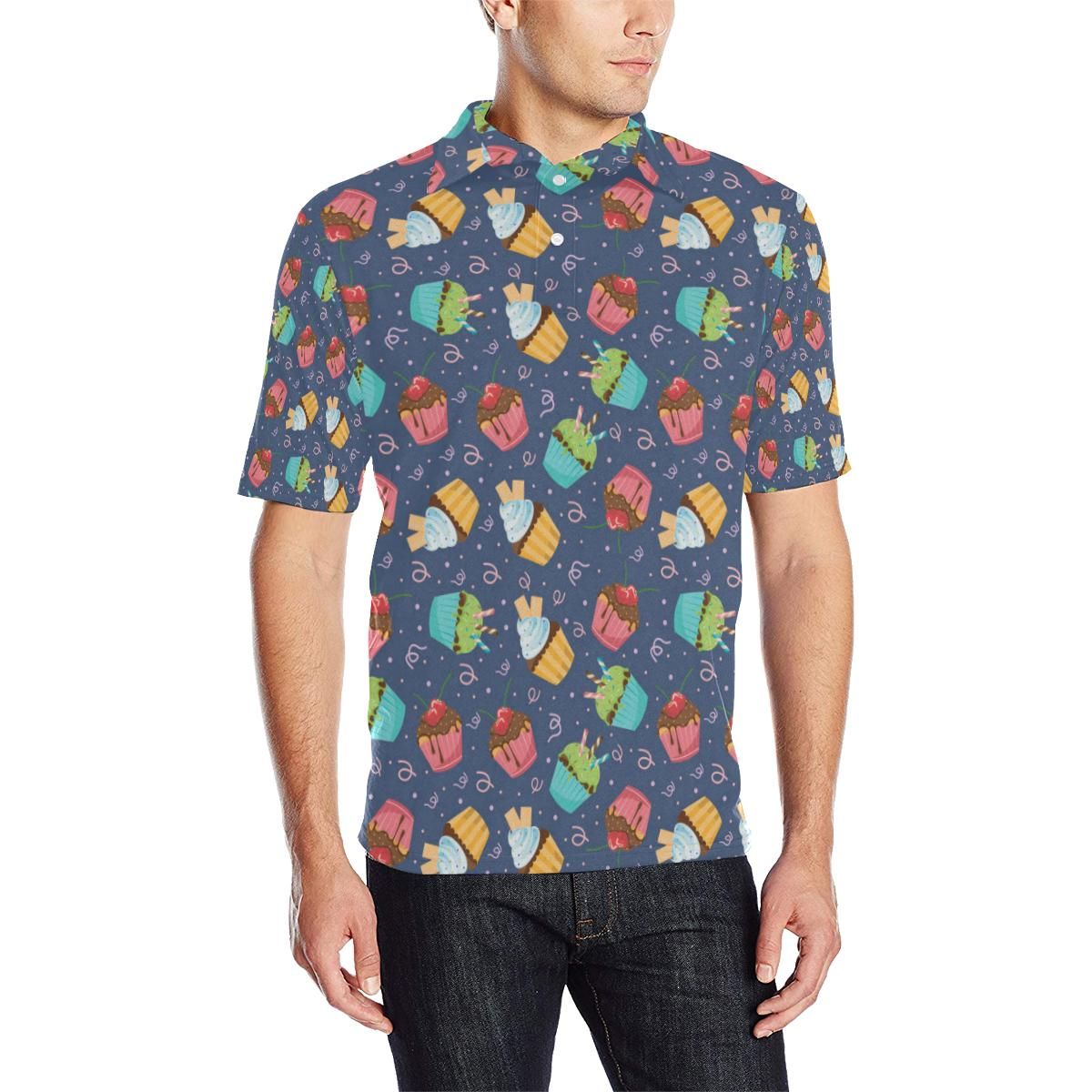 Cupcake Pattern Print Design 02 Men Polo Shirt Cupcake Pattern Print Design 02 Men Polo Shirt