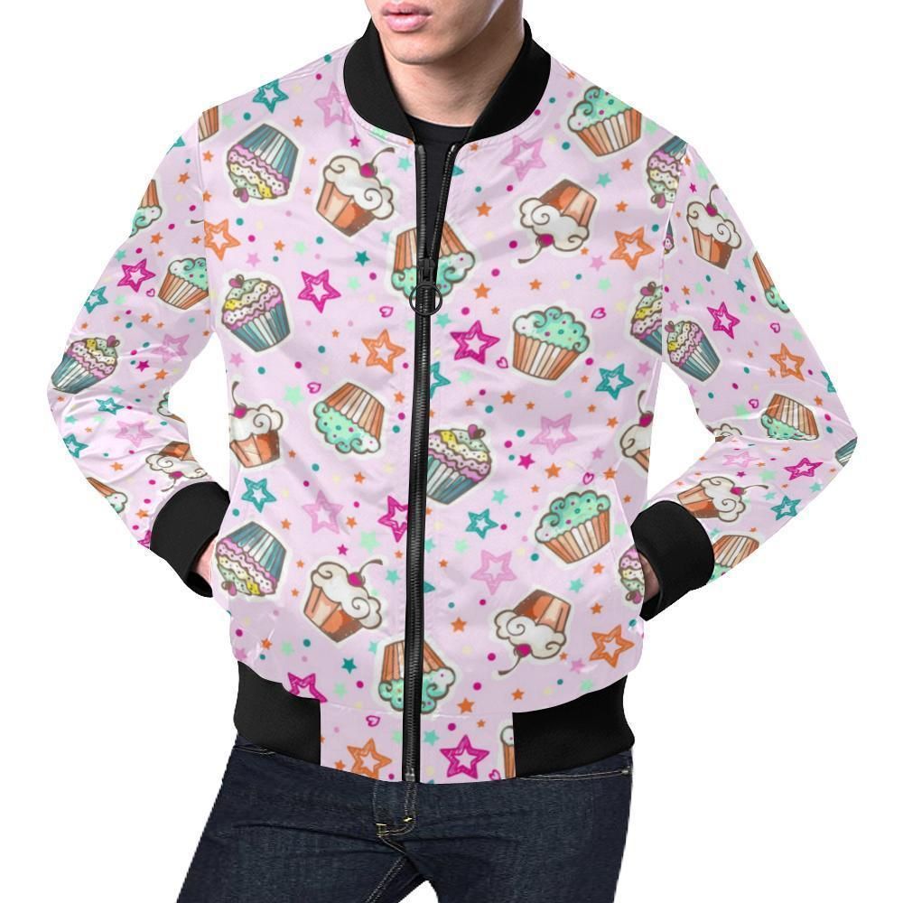 Cupcake Pattern Print Mens Bomber Jacket Cupcake Pattern Print Mens Bomber Jacket