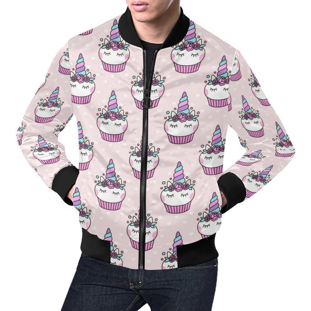 Cupcake Unicorn Pattern Print Mens Bomber Jacket Cupcake Unicorn Pattern Print Mens Bomber Jacket