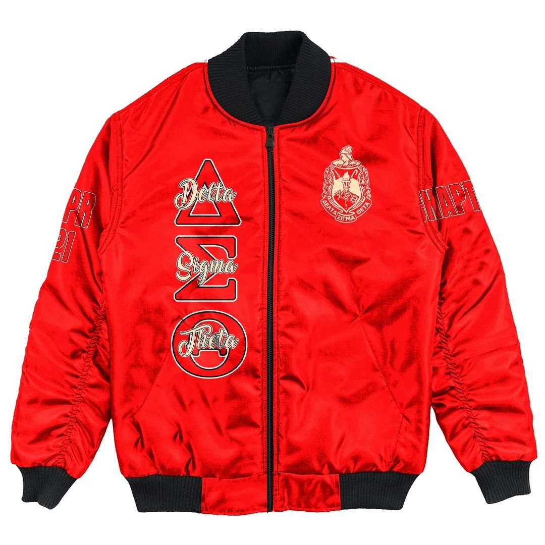 (Custom) Africa Zone Jacket - Delta Sigma Theta (Red) Bomber Jackets A31 Bomber Jacket (Custom) Africa Zone Jacket - Delta Sigma Theta (Red) Bomber Jackets A31 Bomber Jacket