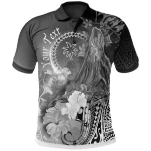 [Custom] Chuuk Polo Shirt - Humpback Whale with Tropical Flowers (White)- BN18