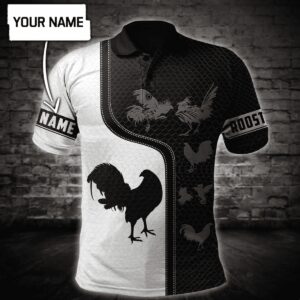 Custom Name B&W Rooster Polo Shirt