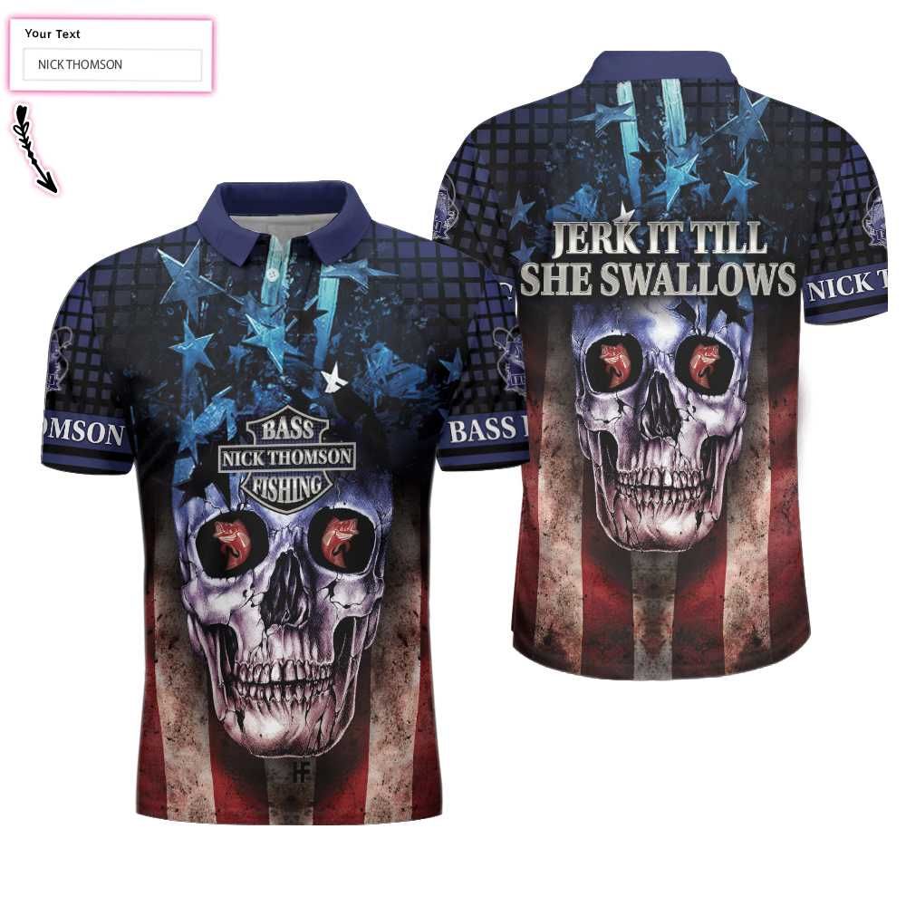 Custom Name Bass Fishing Skull Fisherman American Angler Polo Shirt #V Custom Name Bass Fishing Skull Fisherman American Angler Polo Shirt #V