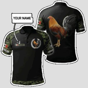 Custom Name Mexican Rooster Camo Polo Shirt