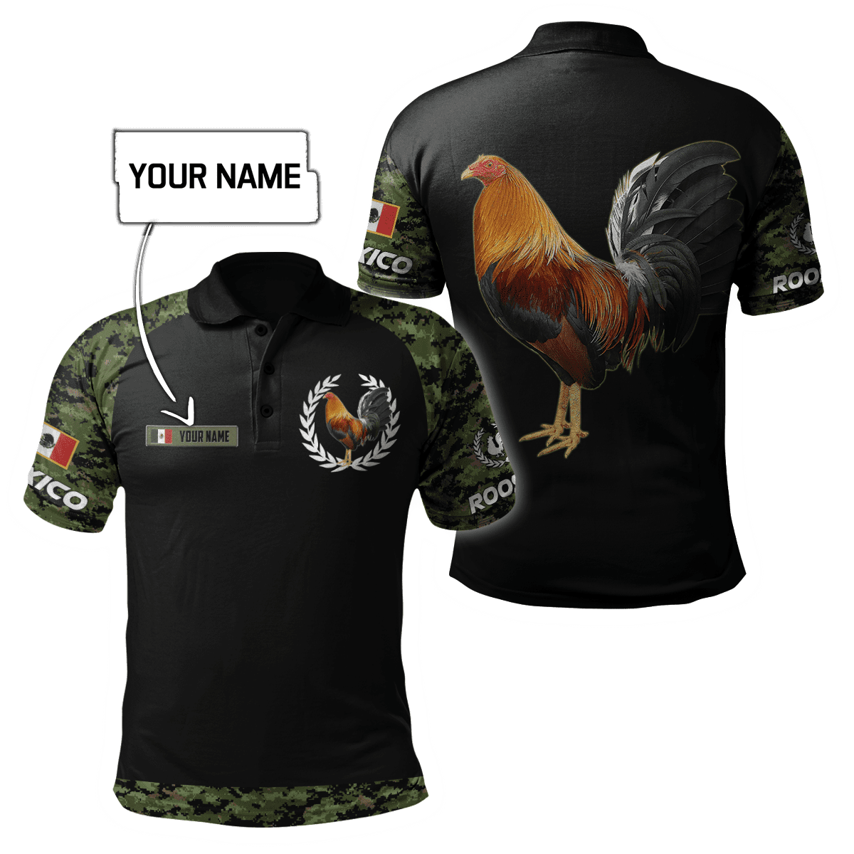 Custom Name Mexican Rooster Camo Polo Shirt Custom Name Mexican Rooster Camo Polo Shirt